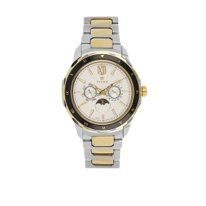 Titan Fashion White Dial Two Toned Stainless Steel Strap Multifunction Quartz Watch for Men