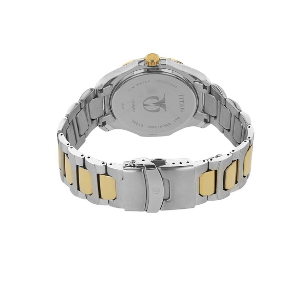 Titan Fashion White Dial Two Toned Stainless Steel Strap Multifunction Quartz Watch for Men - Image 4