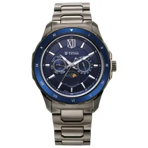 Titan Regalia Blue Dial Grey Metal Strap Multifunction Watch for Men