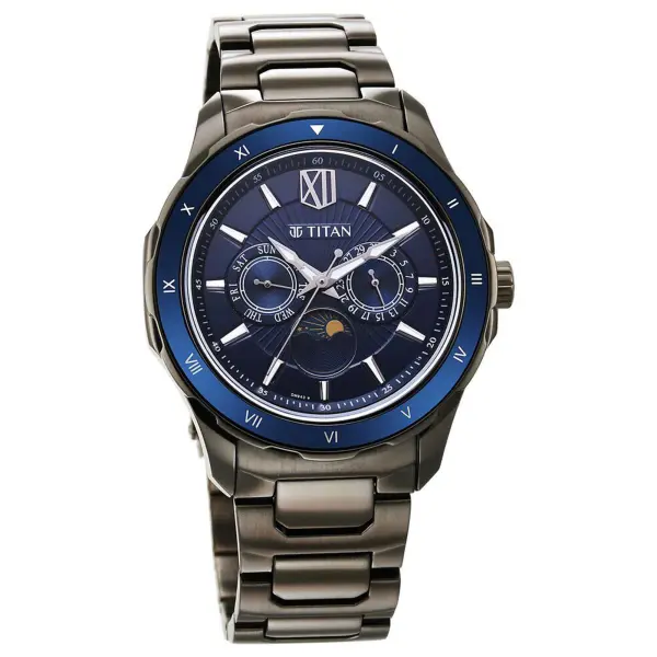 Titan Regalia Blue Dial Grey Metal Strap Multifunction Watch for Men - Image 2