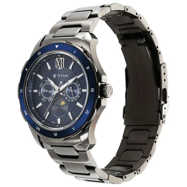 Titan Regalia Blue Dial Grey Metal Strap Multifunction Watch for Men - Image 3