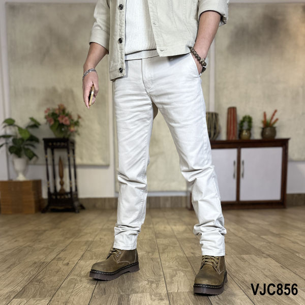 VIRJEANS (VJC856) Stretchable Cotton Straight Pant For Men- Off-white - Image 3