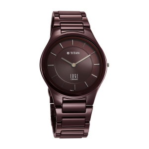 Titan Edge Wine Ceramic Quartz Analog Maroon Dial Ceramic Strap Watch For Men (1696QC19)
