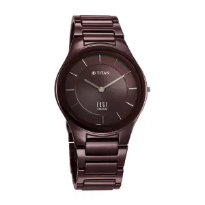 Titan Edge Wine Ceramic Quartz Analog Maroon Dial Ceramic Strap Watch For Men (1696QC19)