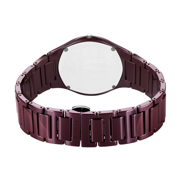 Titan Edge Wine Ceramic Quartz Analog Maroon Dial Ceramic Strap Watch For Men (1696QC19) - Image 4