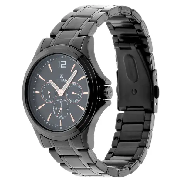 Titan Quartz Multifunction Black Dial Stainless Steel Strap Watch for Men - Image 3