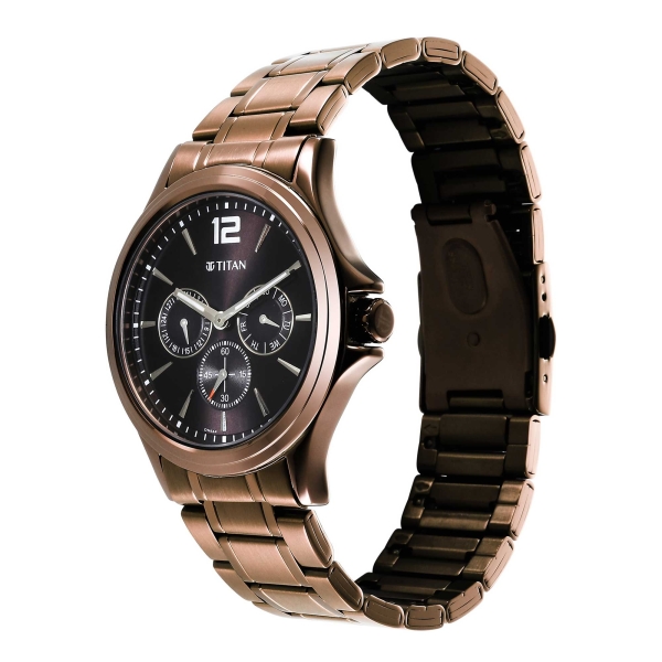Titan Neo Splash Quartz Multifunction Brown Dial Stainless Steel Strap Watch for Men - Image 3