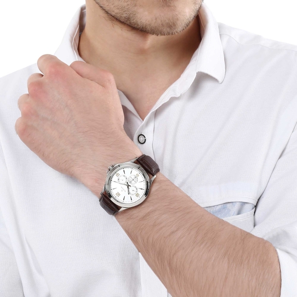 Titan Quartz Multifunction Silver Dial Leather Strap Watch for Men - Image 6