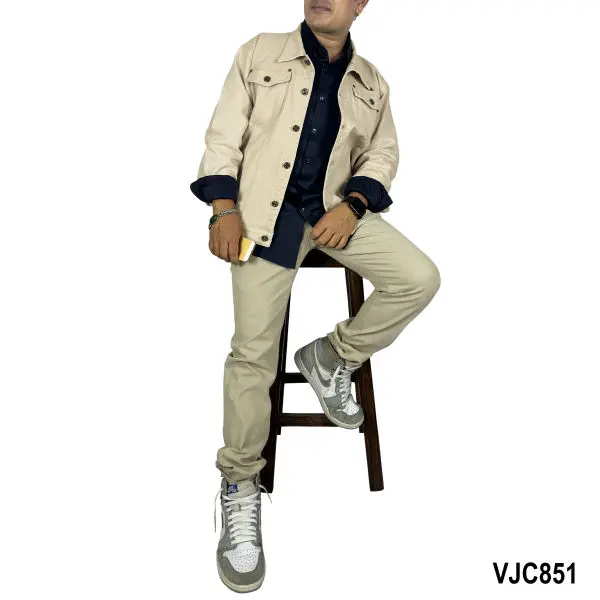 VIRJEANS (VJC851) Stretchable Cotton Jacket For Men-Cream - Image 4