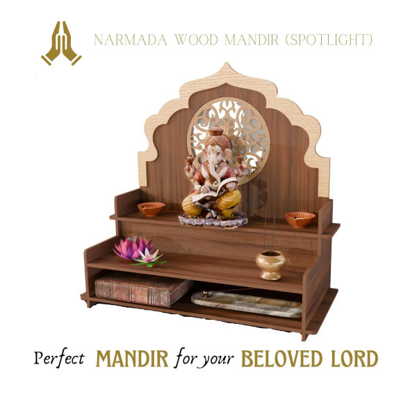 NARMADA Temple | Home Office Wall and Table Mandir with Extra Storage Engineered Wood | Dual Colour Design | No Screw or Bolt Assembly | Wall Mountable | Pooja Temple | Colour: Walnut - Image 4