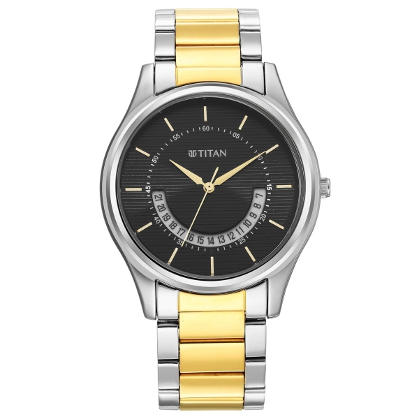 Titan Quartz Analog Black Dial Stainless Steel Strap Watch for Men - Image 2