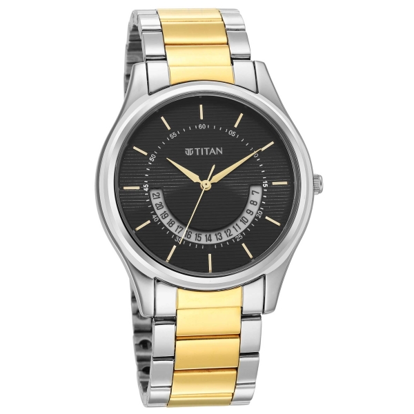 Titan Quartz Analog Black Dial Stainless Steel Strap Watch for Men - Image 3