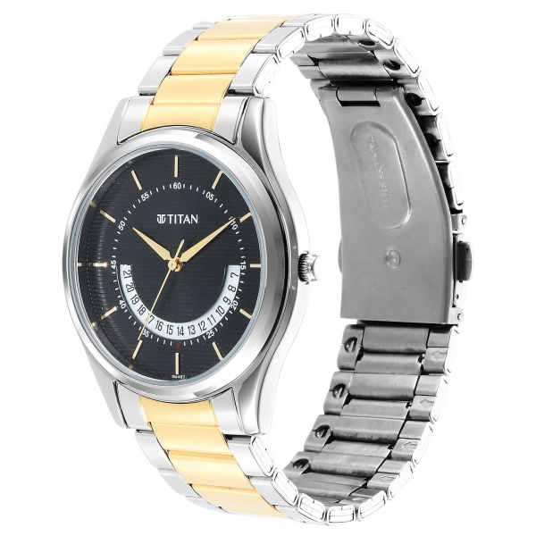 Titan Quartz Analog Black Dial Stainless Steel Strap Watch for Men - Image 4