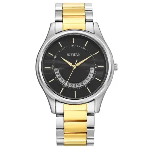 Titan Quartz Analog Black Dial Stainless Steel Strap Watch for Men