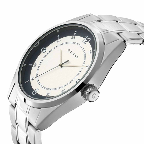 Titan Quartz Analog White Dial Stainless Steel Strap Watch for Men - Image 2