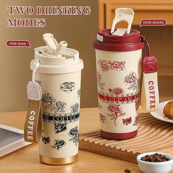 KOJA Insulated Coffee Mug Reusable Travel Coffee Cup with Flip Straw and Leakproof Lid Stainless Steel - Image 2