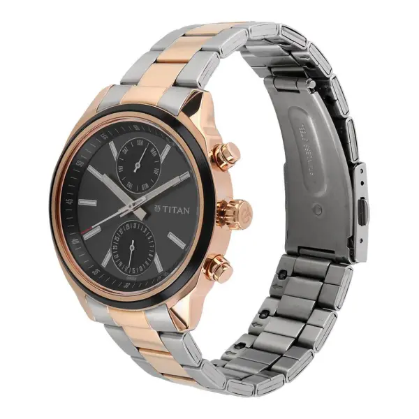 Titan Quartz Multifunction Black Dial Stainless Steel Strap Watch for Men - Image 2