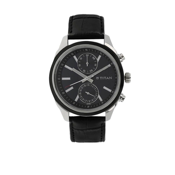 Titan Quartz Multifunction Blue Dial Leather Strap Watch for Men - Image 2