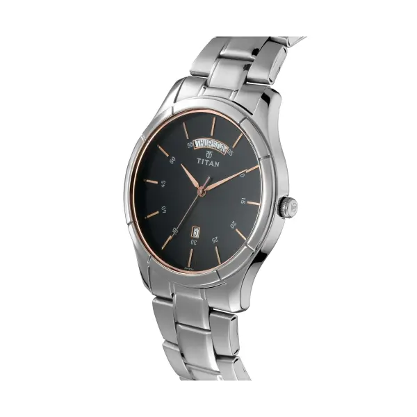 Titan Workwear Black Dial Analog with Day and Date Stainless Steel Strap watch for Men - Image 2