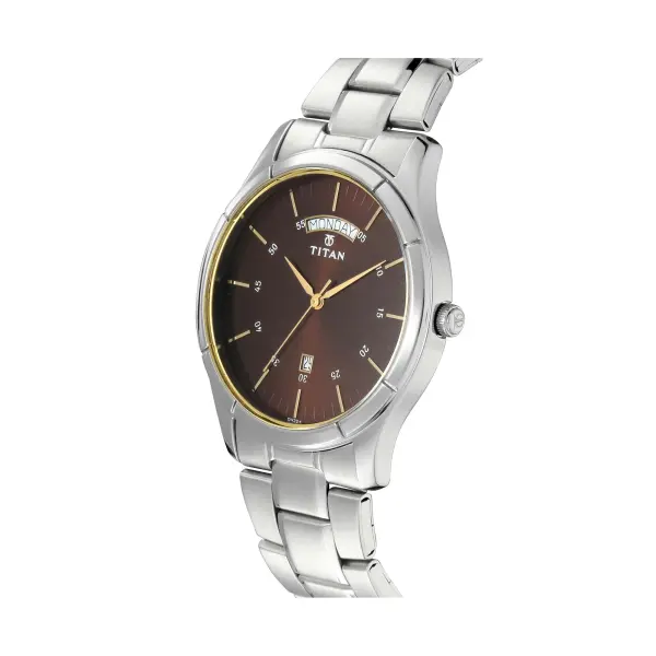 Titan Workwear Brown Dial Analog with Day and Date Stainless Steel Strap Watch for Men - Image 2