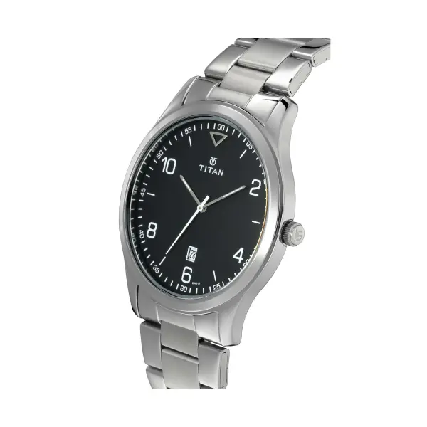 Titan Workwear Black Dial Analog with Date Stainless Steel Strap Watch for Men - Image 2