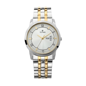 Titan Metal Silver Analog with Day and Date Stainless Steel Strap Watch for Men