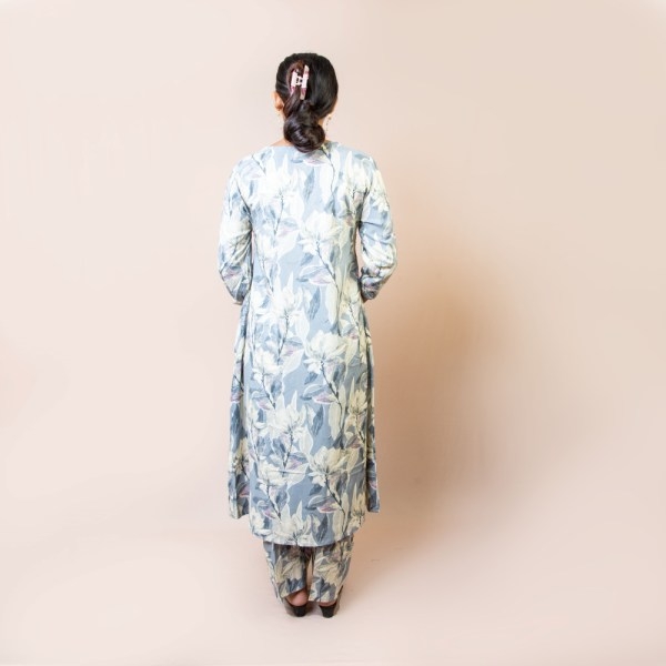 Bisesh Creation Blue Single Button Umbrella Kurtha Pant Set Printed For Women - Image 2