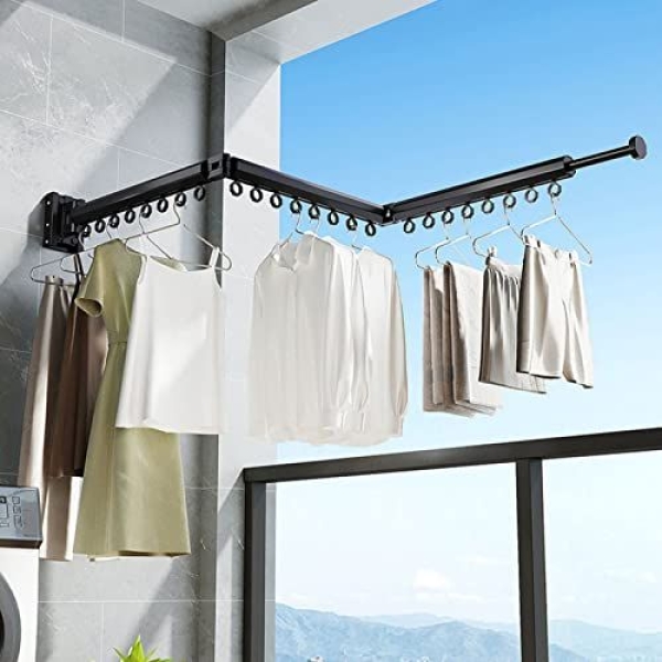 Folding Clothes Hanger Indoor Retractable Cloth Drying Rack Space Saving Home Laundry Clothesline Wall Mount Clothing Rack - Image 5
