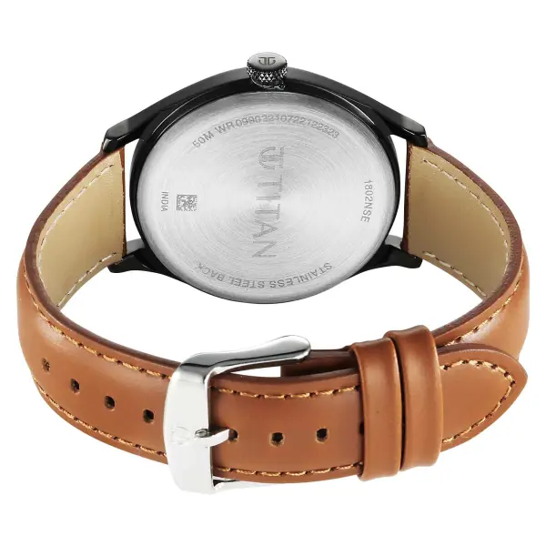 Titan Neo Economy IV Strap Material Leather Dial Colour Grey 1802QL03 - Image 3