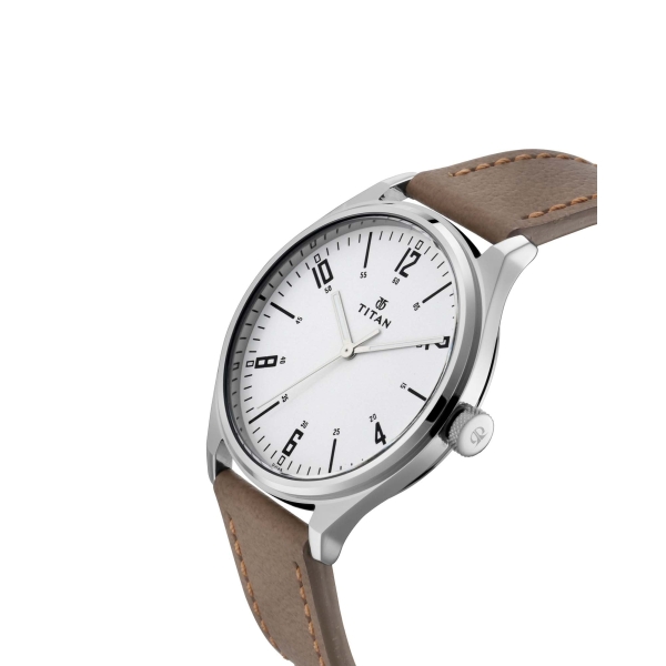Titan Men's Urban Edge Lustrous Silver Dial Leather Watch - Image 2