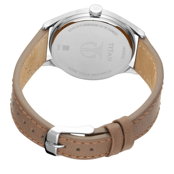 Titan Men's Urban Edge Lustrous Silver Dial Leather Watch - Image 4