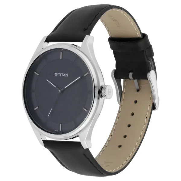 Titan Men's Minimalist Zen Watch: Sleek Leather Strap with Contrast Hands - Image 3