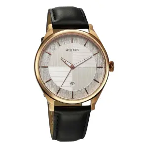 Titan Neo Economy Quartz Alog with Date Silver Dial Black Leather Strap Watch For Men