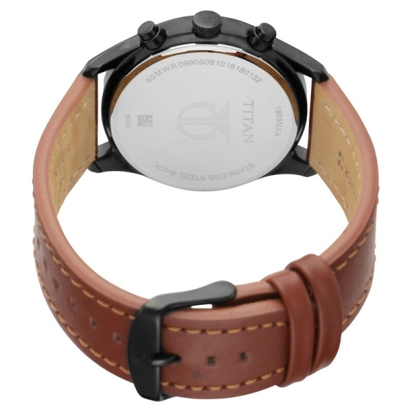 Titan Quartz Multifunction Black Dial Leather Strap Watch for Men 1805NL01 - Image 3