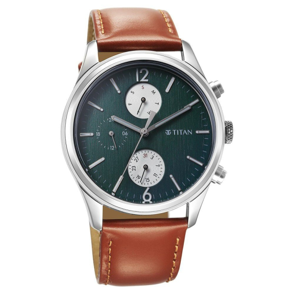 Titan Wrist Wit Quartz Analog with Day and Date Grey Dial Leather Strap Watch for Men - Image 2