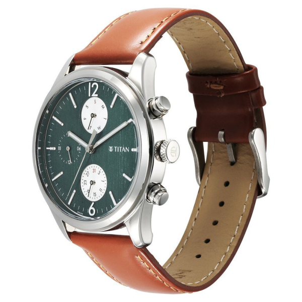 Titan Wrist Wit Quartz Analog with Day and Date Grey Dial Leather Strap Watch for Men - Image 3