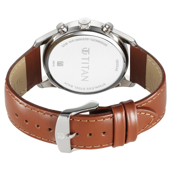 Titan Wrist Wit Quartz Analog with Day and Date Grey Dial Leather Strap Watch for Men - Image 5