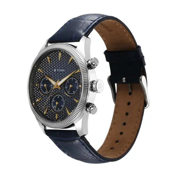 Titan Regalia Opulent Quartz Analog with Day and Date Blue Dial Blue Leather Strap Watch for Men - Image 3