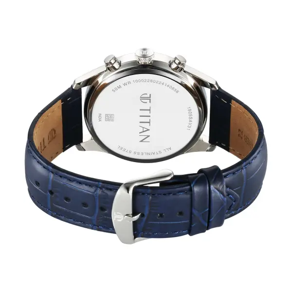 Titan Regalia Opulent Quartz Analog with Day and Date Blue Dial Blue Leather Strap Watch for Men - Image 5