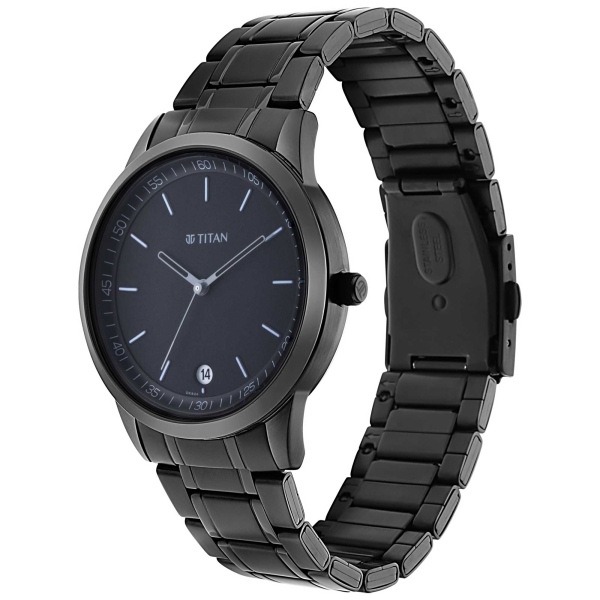 Titan Quartz Analog with Date Black Dial Metal Strap Watch for Men - Image 2