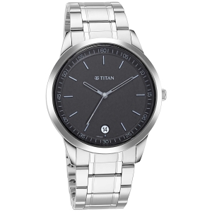 Titan Quartz Analog with Date Black Dial Metal Strap Watch for Men