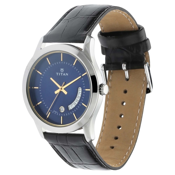 Titan Blue Dial Analog with Date Leather Strap watch for Men 1823SL01 - Image 2