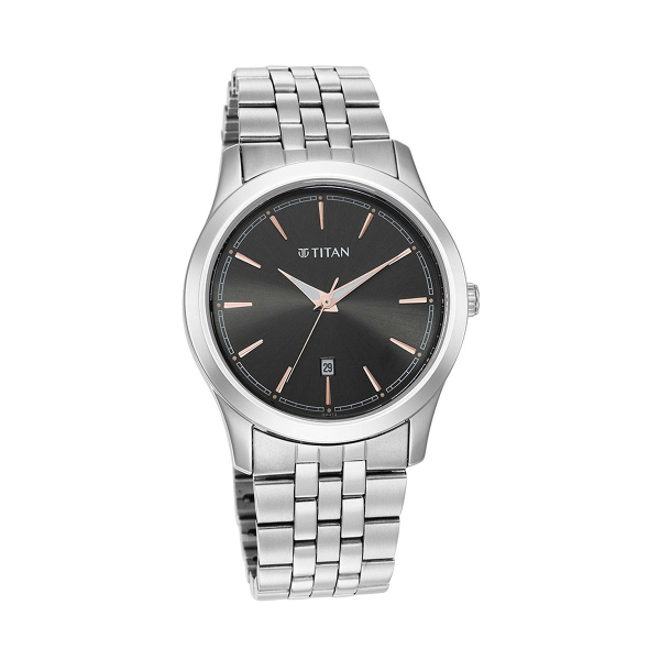 Titan Quartz Analog Anthracite Dial Stainless Steel Strap Watch for Men - Image 2