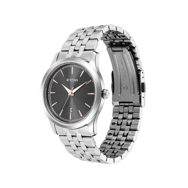 Titan Quartz Analog Anthracite Dial Stainless Steel Strap Watch for Men - Image 3