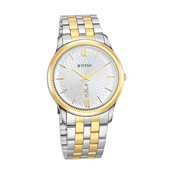 Titan Metal White Dial Analog with Day and Date Metal Strap watch for Men - Image 2