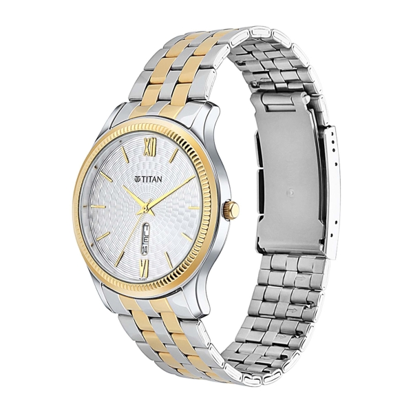 Titan Metal White Dial Analog with Day and Date Metal Strap watch for Men - Image 3