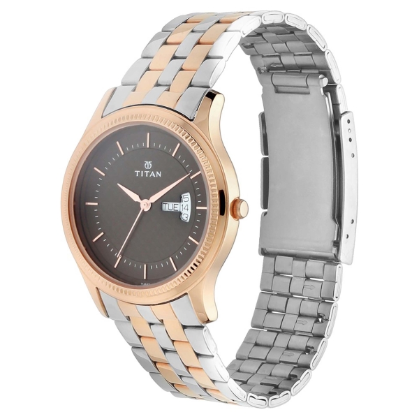 Titan Metal Brown Dial Analog with Day and Date Stainless Steel Strap Watch for Men - Image 2