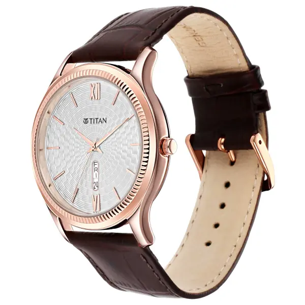 Titan Analog Day and Date White Dial Leather Strap watch for Men - Image 2