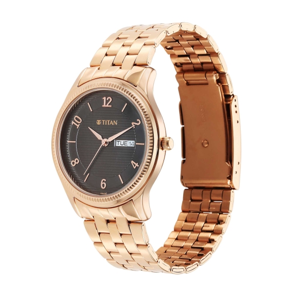 Titan Karishma Brown Dial Analog with Day and Date Stainless Steel Strap Watch for Men - Image 3