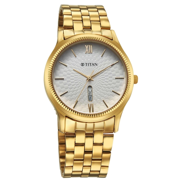 Titan Karishma Silver White Dial Gold Stainless Steel Strap Analog Watch for Men - Image 2